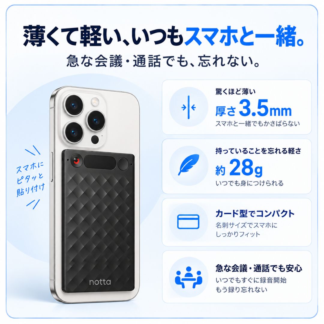 Notta Memo Type-C充電 AIボイスレコーダー(購入特典:AI文字起こし 月1,800分×1年)